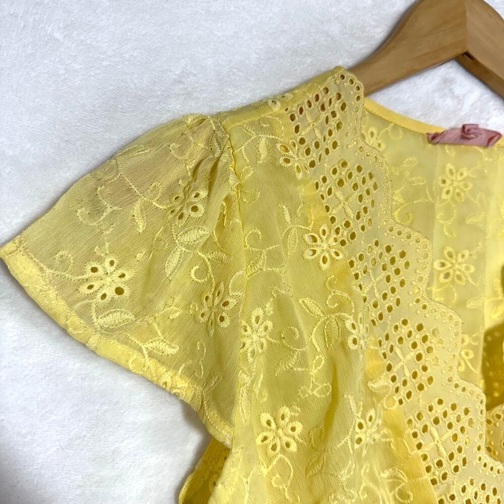 Rose & Grey M Yellow Eyelet Lace Crop Top Ruffle Cottage Coquette Softgirl Cute - Picture 3 of 10
